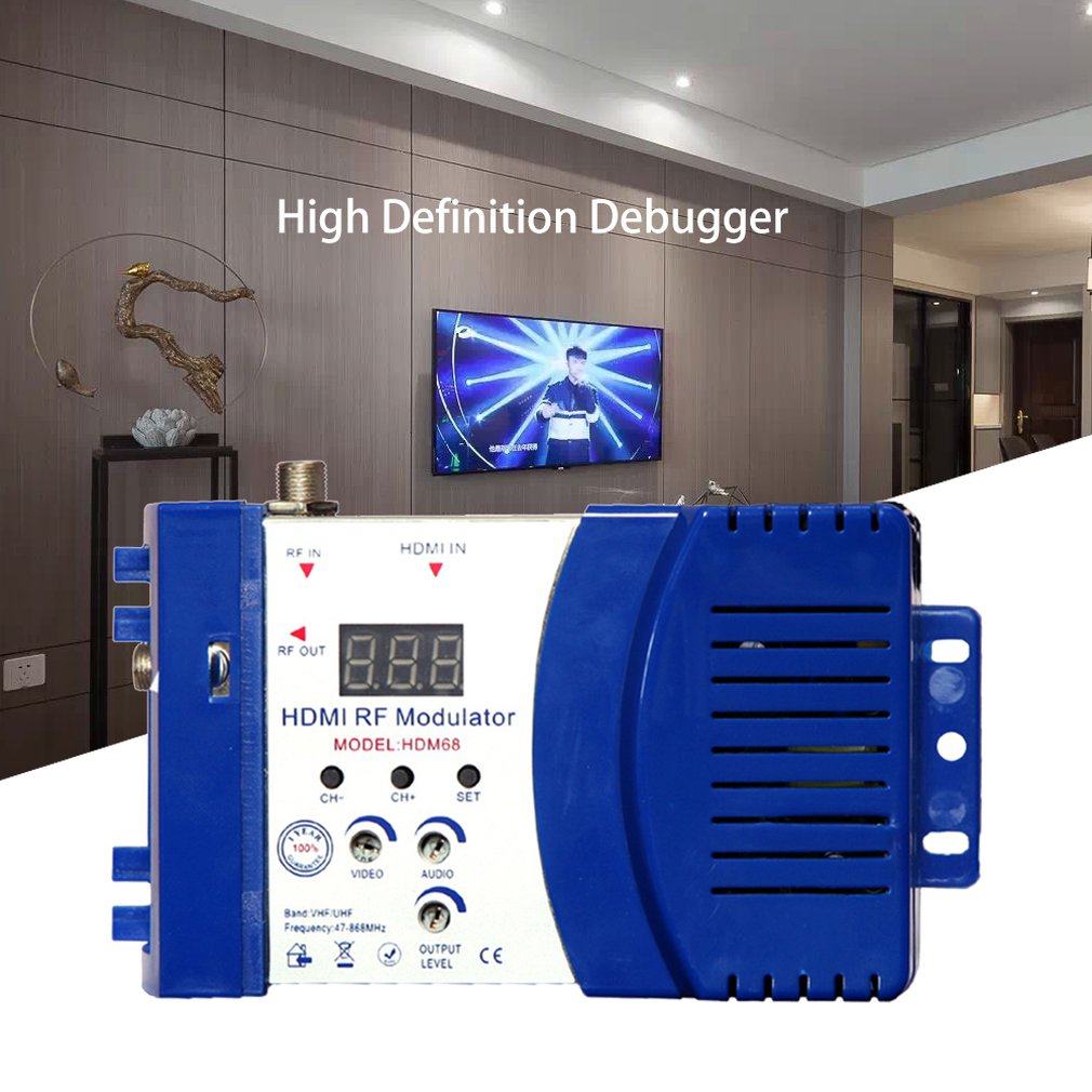 HDM68 Modulator Digital RF HDMI Modulator AV to RF Converter VHF UHF PAL/NTSC Standard Portable Modulator for US Blue