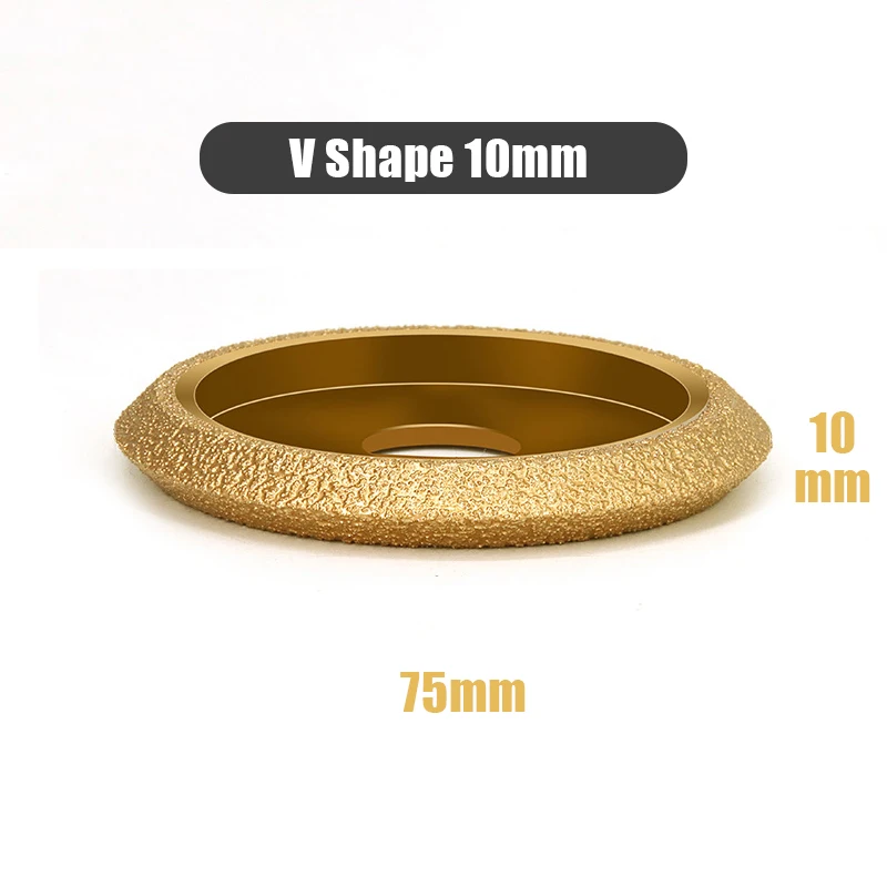 20mm- hålsdiameter 3 tum 75mm v-formad torrvakuumlödd diamantslipskiva halvbullnose-kant marmorkantprofilslipskiva: Brun