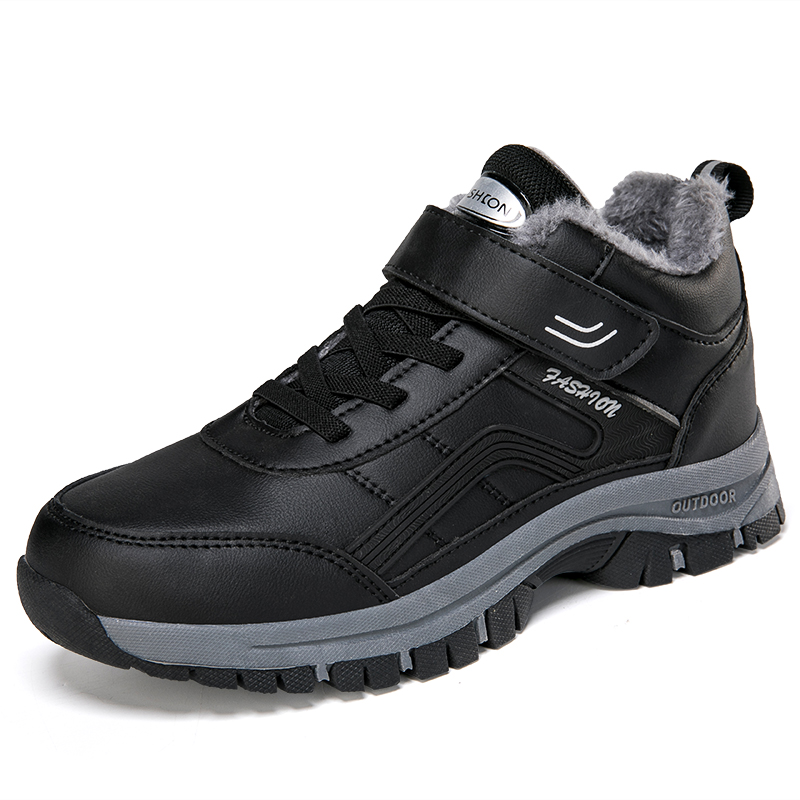 Herbst Winter Frauen Leder draussen Stiefeletten Wanderschuhe Wandern Berg Turnschuhe Verfolgung Treking Plüsch warm: Schwarz / 37