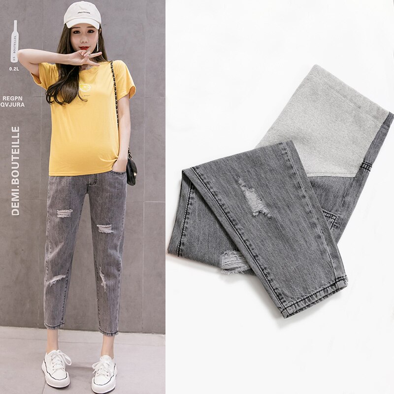Woman Ripped Jeans Maternity Pants Trousers Nursing Prop Belly Legging pregnancy grossesse pantalon denim pregnant woman plus