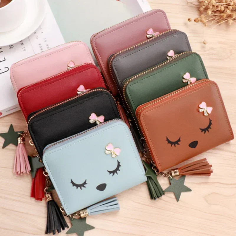 Women Wallet Ladies Mini Small Short Tassel Wallet Cute Girl Zipper Pu Leather Coin Purse Female Hand Wallet Purse: Dark Grey