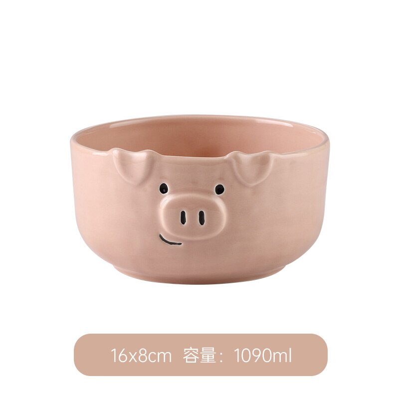 Juego de vajilla de porcelana con dibujos animados para el hogar, conjunto de cerámica con cuenco rosa encantador, plato de desayuno con personalidad creativa: D