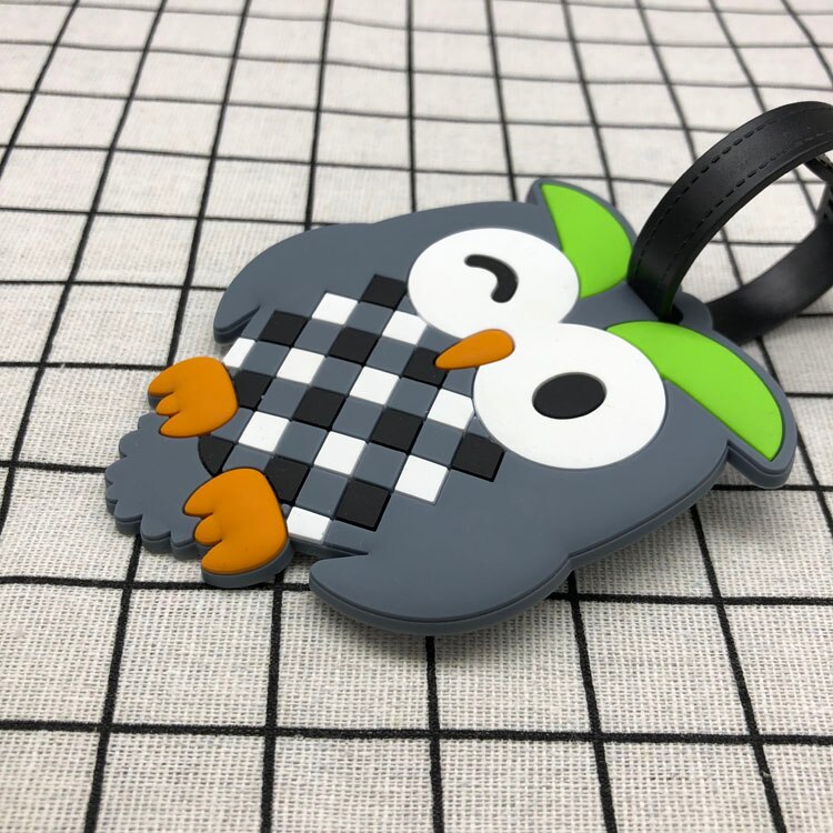 Suitcase Owl Luggage Tag Cartoon ID Address Holder Baggage Label Silica Ge Identifier Cute Travel Accessories: Grey