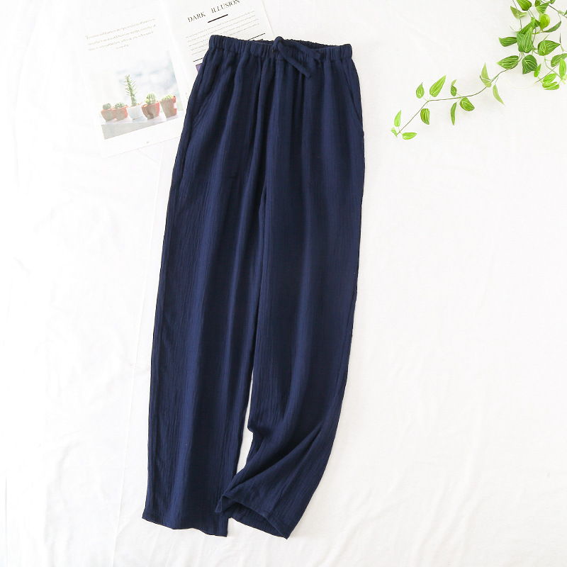 Japanese 100% Crepe Cotton Loose Casual Trousers Solid Color Pants Women's Spring And Summer Double Gauze Home Pants