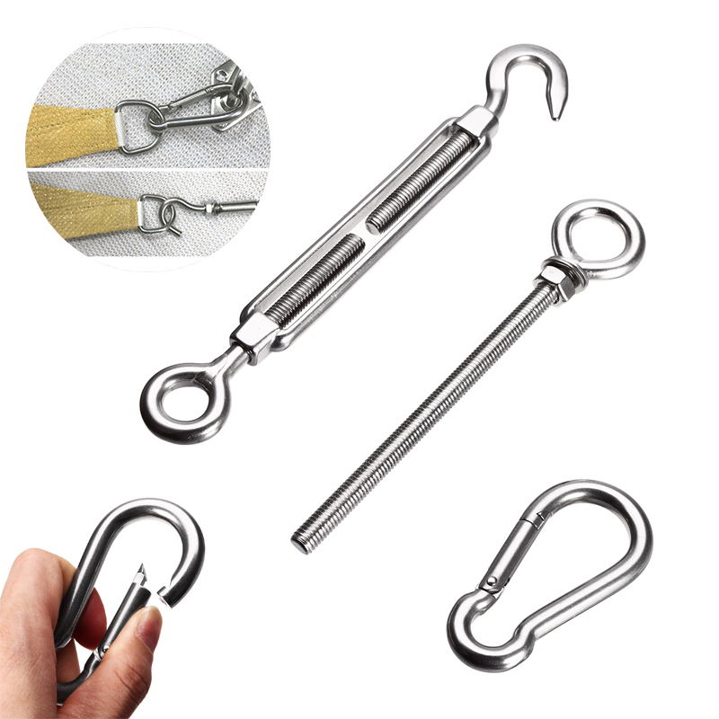 Pole Hardware Bracket Hardware Installation Kits Stainless Steel for Shade Sail Installation Turnbuckle+Eye Bolt+Carabiner