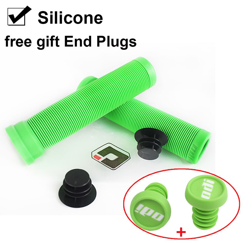 ODI – poignées de vélo antidérapantes en Silicone, pour vtt, guidon, avec bouchon d'extrémité de barre en caoutchouc, accessoires pour vélo de descente XC/AM: Green-Green