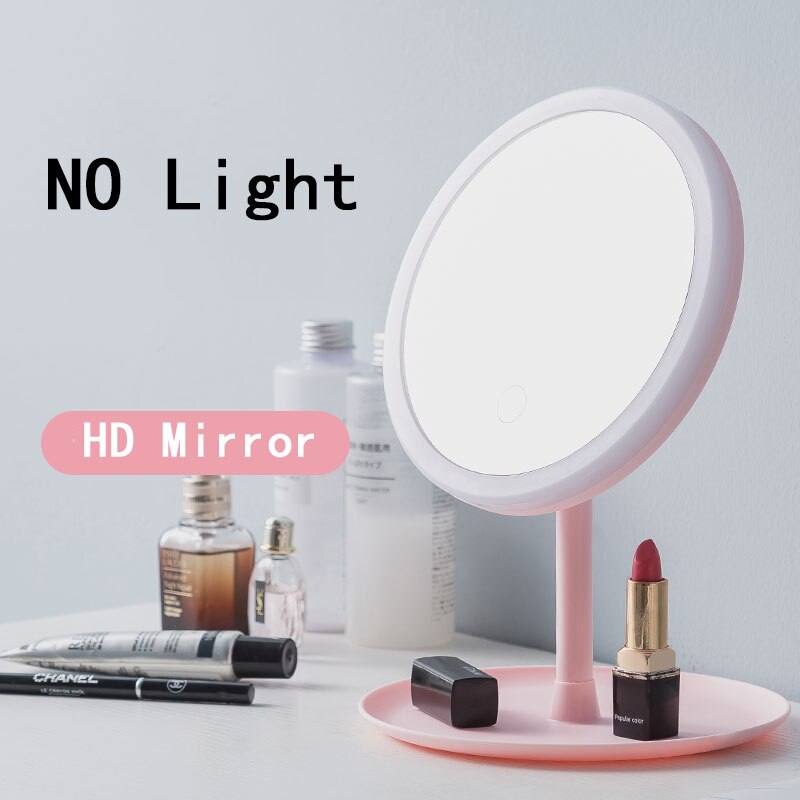 Makeup mirror with led mirrors 5 times magnifier standing mirror touch screen vanity mirror With lights desk cosmetic mirrors: Pink Without Light