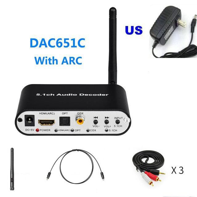 Hdmi Dts 5.1 Audio Decoder Bluetooth 5.0 Ontvanger Dac Dts AC3 Flac Ape 4K X 2K Hdmi Naar hdmi Extractie Converter Spdif Arc: DAC651C US
