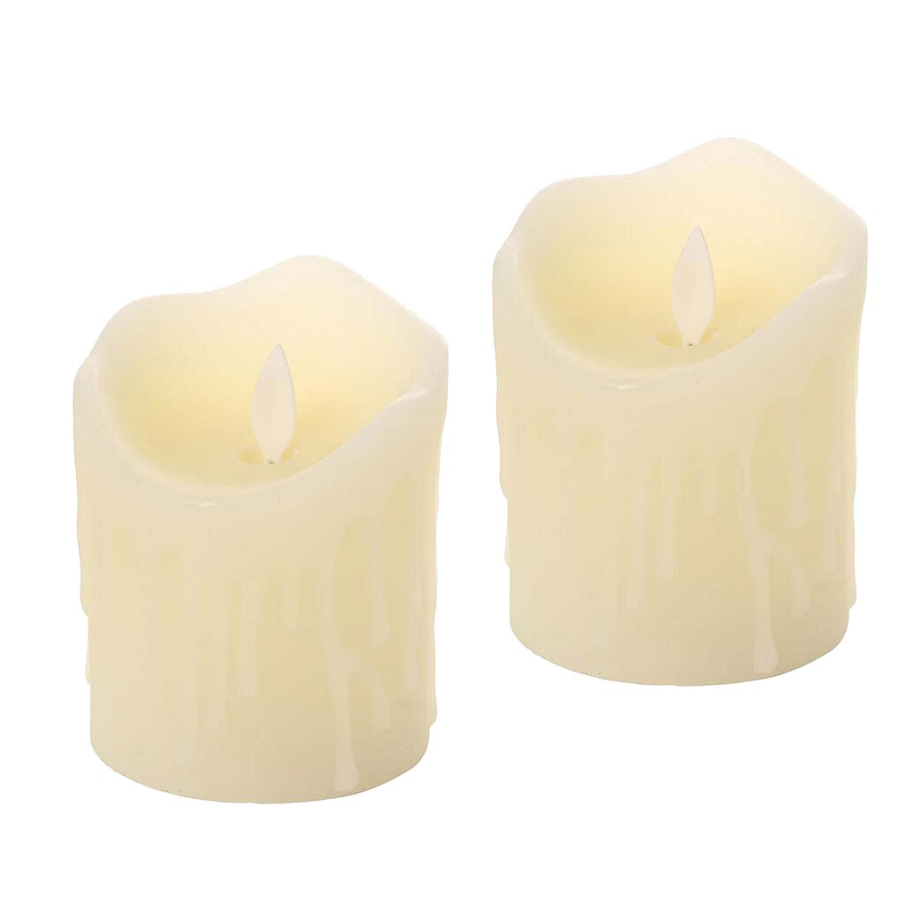 2Pcs Flameless Wax LED Flickering Candles Dancing Battery Mood Lights