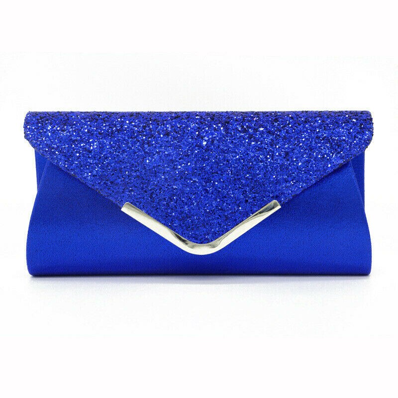Kvinder glitter shimmer kobling konvolut damer aften bryllupsfest prom clutch taske håndtaske: Blå