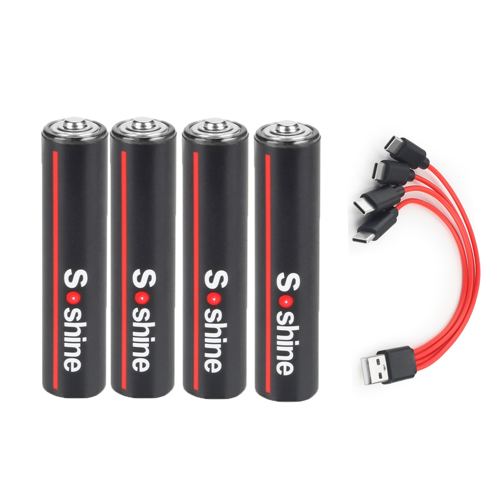 Soshine 600mwh wiederauf ladbare batterie aaa 1,5 v usb lithium batterien usb li-ion aaa batterie mit 4-in-1 usb kabel 1200-fach zyklus: Default Title