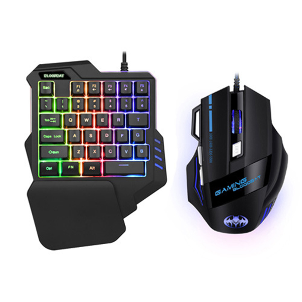 Teclado y ratón para videojuegos con retroiluminación RGB para una mano, 3200 DPI, con convertidor de juego para PS4, Xbox, Nintendo Switch