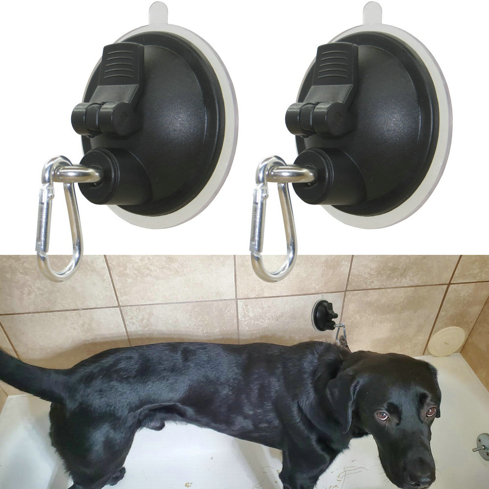 2/Pk Hundesalon Stahl Leine Schwarz dauerhaft Saugnapf Zubehör Hund Katze Badewanne Dusche bat ohne Leine