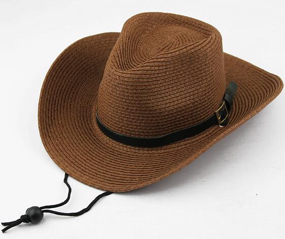 Summer Foldable Straw Hat Sun Protection Western Cowboy Hat Child Against Uv Rays Beach Sunhat Wide Brim Cowgirl Hats: Coffee