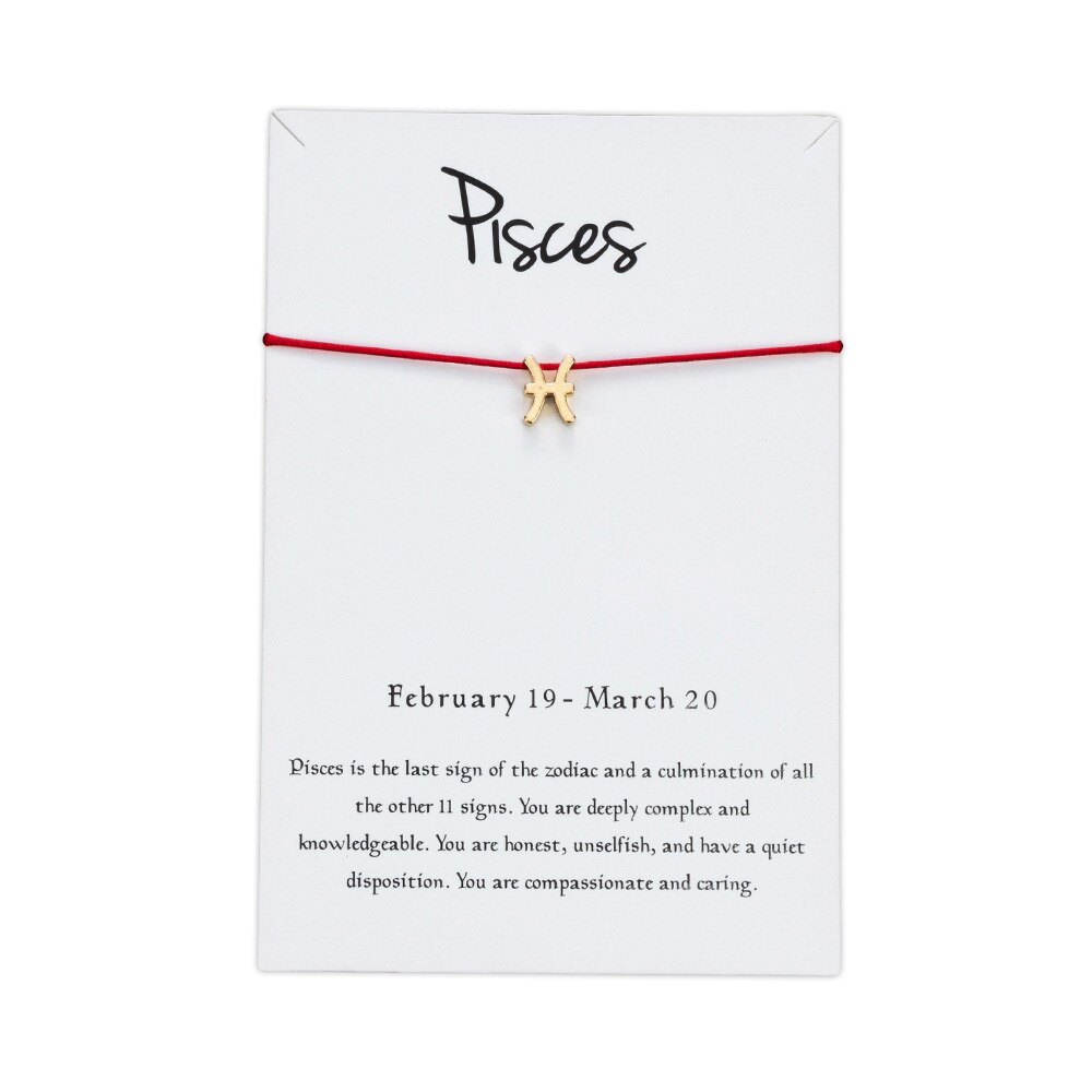 Lucky Eye Sterrenbeeld 12 Constellation Charm Armband Voor Vrouwen Mannen Armband Wish Card Sieraden Goud Kleur CN128: Pisces