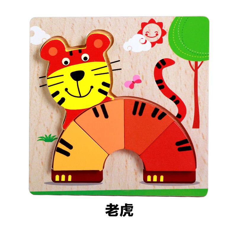 3D Holz Puzzle Puzzle Spielzeug Für Kinder Holz Cartoon Tier Puzzles Intelligenz Kinder Früh Pädagogisches Spielzeug Für Kinder: Tiger