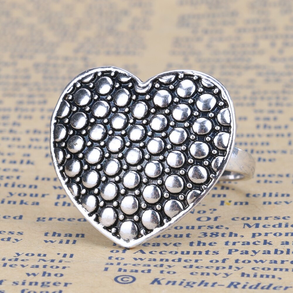 Vintage Grote Dot Hart Ring Zilver Kleur Liefde Trouwringen Voor Vrouwen Maat 10 11 12 Tibetaanse Sieraden Romantische