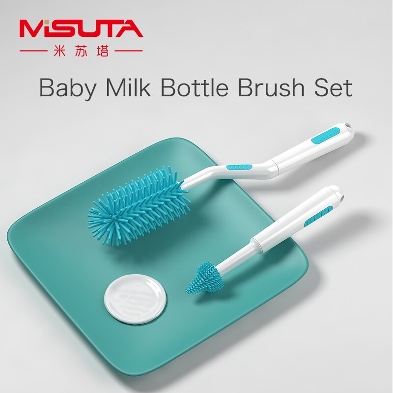 Baby Milk Bottle and Nipple Brush Kit 360 degrees Rotating Brush Baby Care Bottle Brush Silicone Cleaning Brush