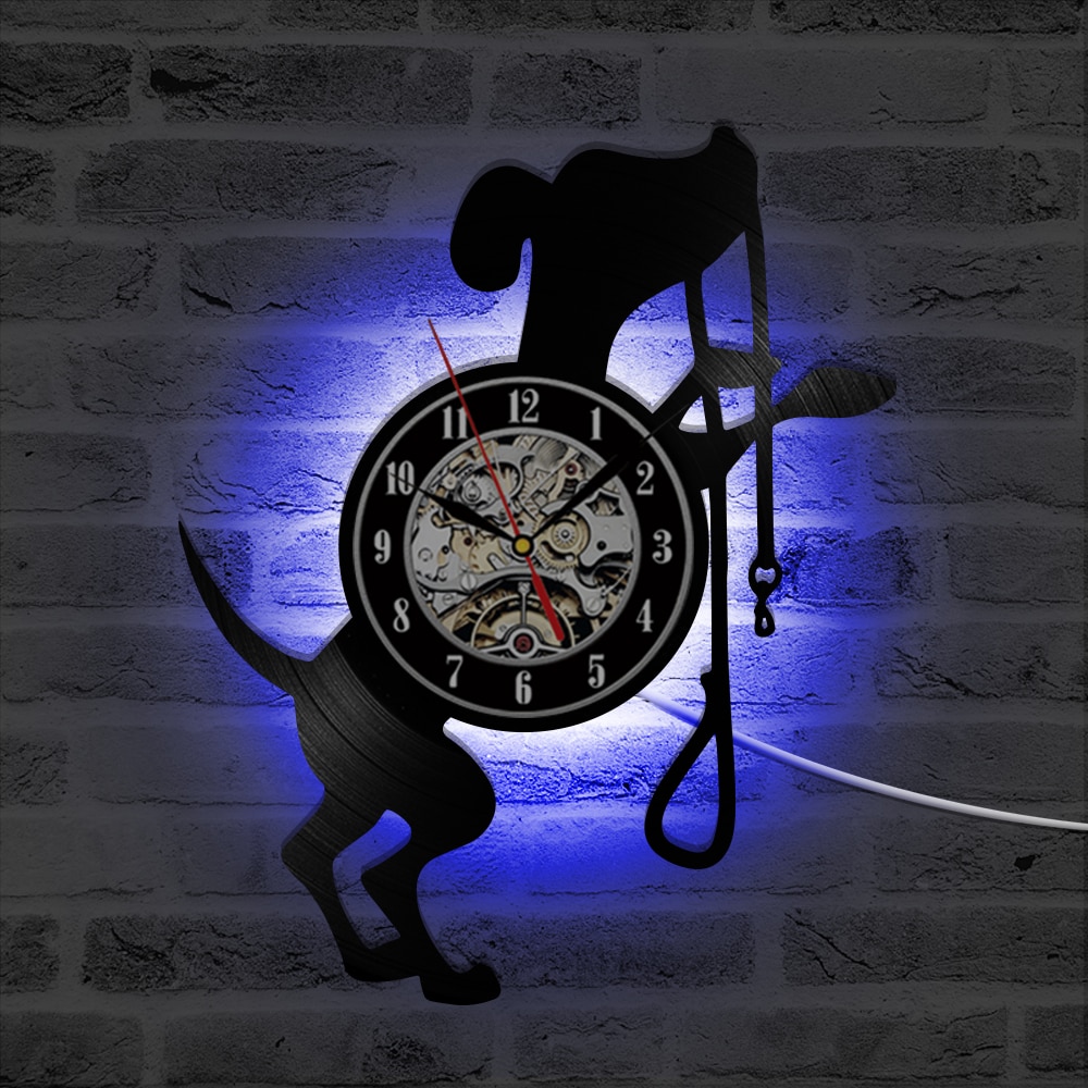 Søt vinyl svart hund cd tallerken klokke barnerom dekorativ ledet veggklokke dyr antikk hengende klokke