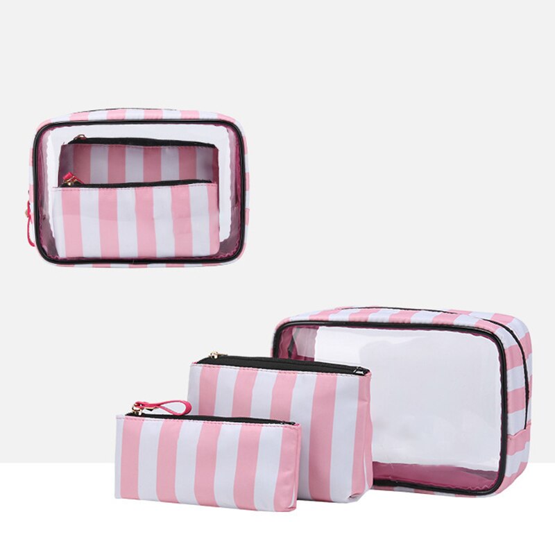 3Pcs di Corsa Trasparente di Immagazzinaggio Del Sacchetto di Trucco Borsa Da Viaggio Borse Da Toilette Per Le Donne della Chiusura Lampo Impermeabile di Grande Capienza Multifunzione: 02 white pink