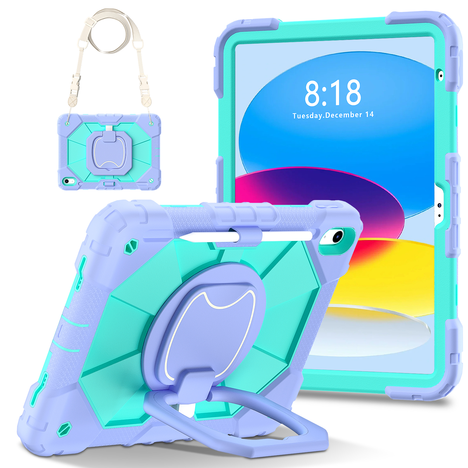 Étui de protection pour tablette adapté pour iPad A16 11Th (2025)/Ipad 10.9 10Th (2022) avec support de sacoche, 12 couleurs disponibles: 12.4 / Lilas
