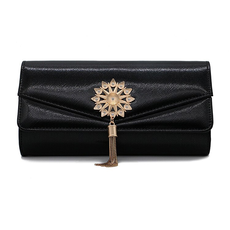 Luxe Vrouwen Clutch Bags Vrouwelijke Purse Wallet Party Bag Pu Kwasten Envelop Bridal Wedding Everning Handtassen Bolsa Feminina: black