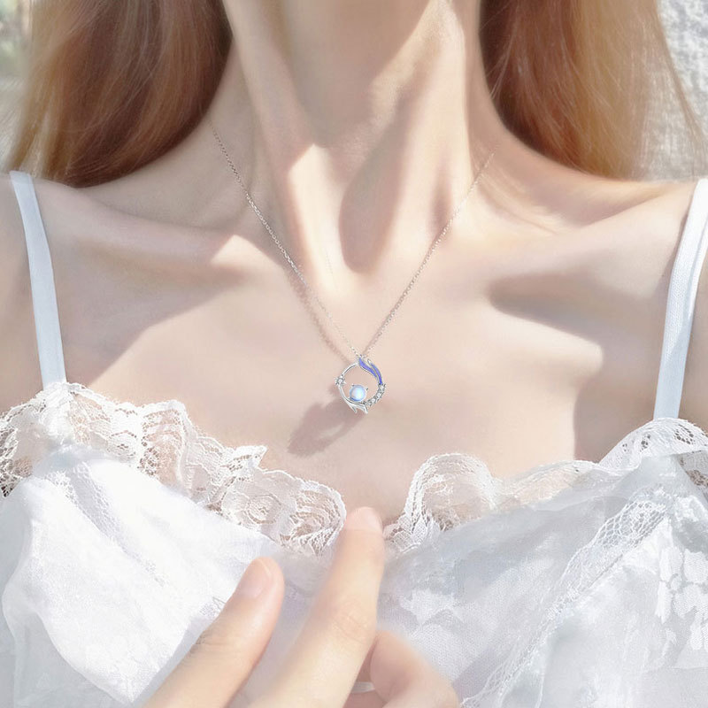 VOQ zilveren kleur ketting fantasie maansteen hanger ketting dames sleutelbeen ketting hoge sieraden cadeau: Default Title