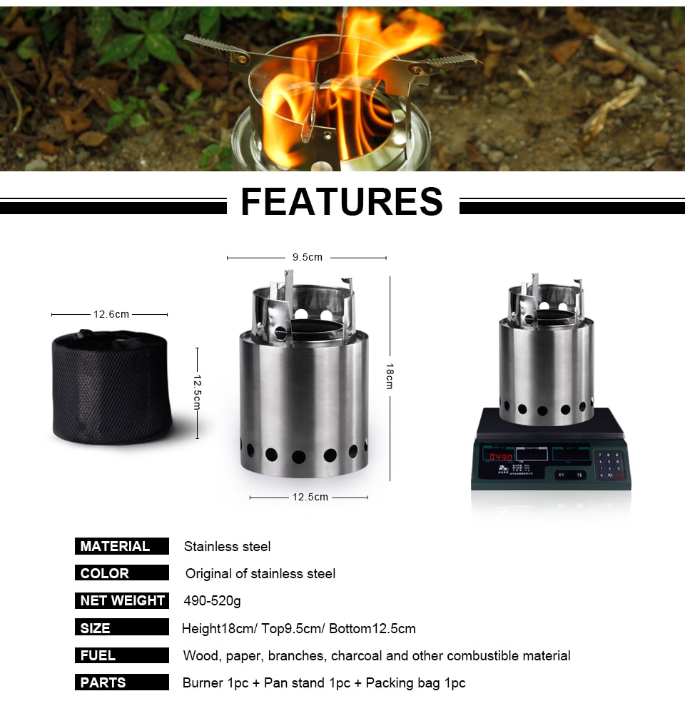APG Portable wood camp stove Foldable Solidified Alcohol burners Backpacking Picnic Firewood Furnace