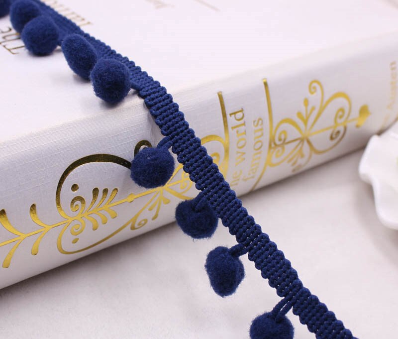 5 yards/rulle pompom spetsband sömnadstillbehör pom pom tofs pompoms trim bollfransar broderi gör-det-själv klädseltyg: Kungsblå