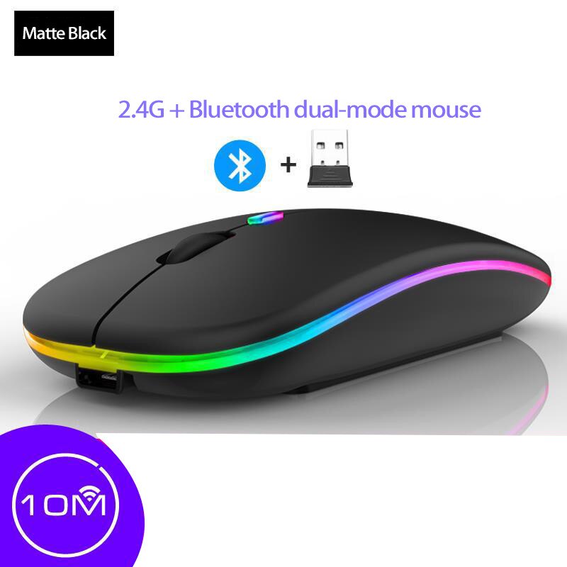 RGB Silent Wireless Mouse Dual Mode Bluetooth 5.0 + 2.4G Rechargable 1600DPI Ergonomic Computer Gaming Mouse For PC Laptop: Silver