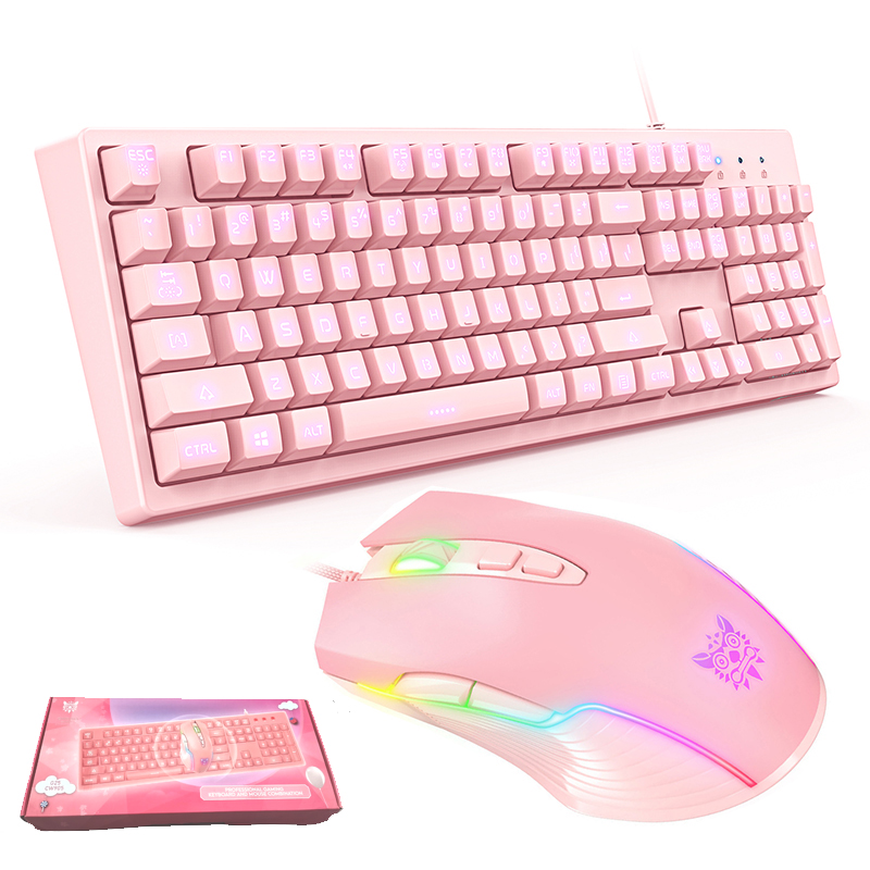 Onikuma Toetsenbord En Muis Gamer Kit Backlit Toetsenbord Roze Toetsenbord Stille Leuke Computer Gaming Muis Voor Pc Home Office Laptop: Default Title