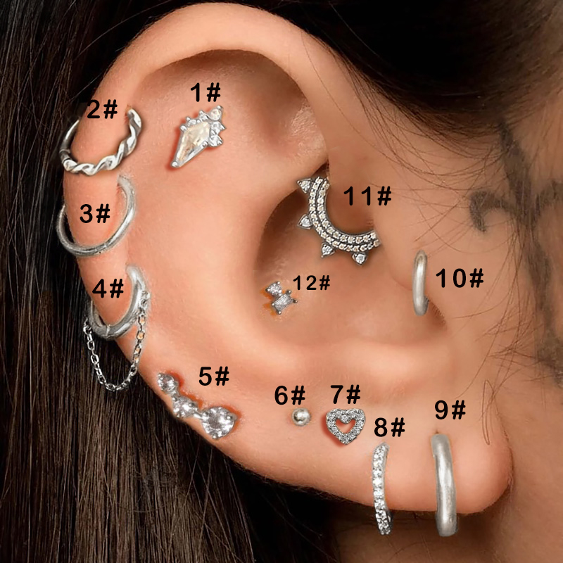Piercing Hoop Earring for Women Rook Lobe Cartilage Heart Ear Percing Tragus Helix Chain Earring Stainless Steel Jewelry CC149: PURPLE / Platinum Plated