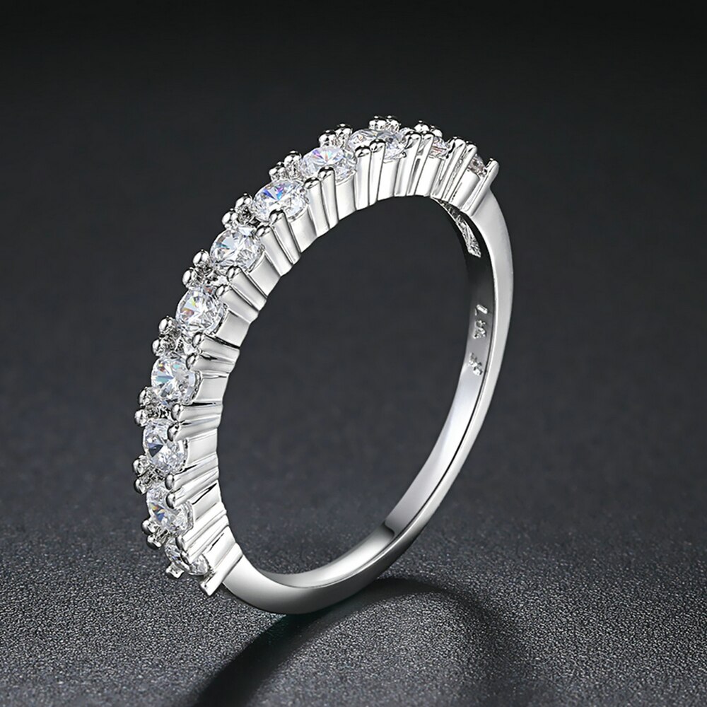 Luxe Zilver Kleur Zirconia Half Cirkel Pave Ringen Wedding &amp; Engagement Ring Sieraden Voor Vrouwen ZYR589