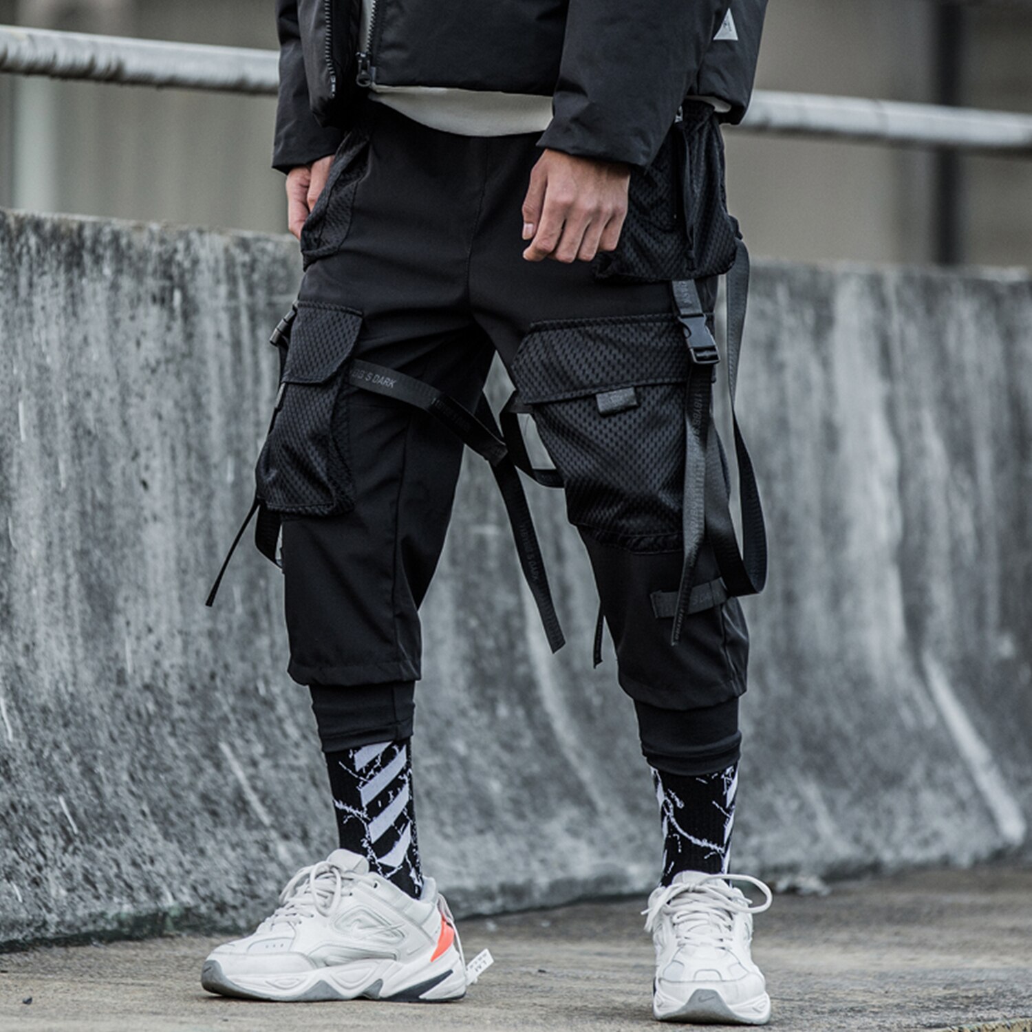 Pantalones Cargo con cintas y múltiples bolsillos para hombre, ropa informal Harajuku, ropa de calle, ropa Techwear, Joggers, ropa de hombre, Cyberpunk