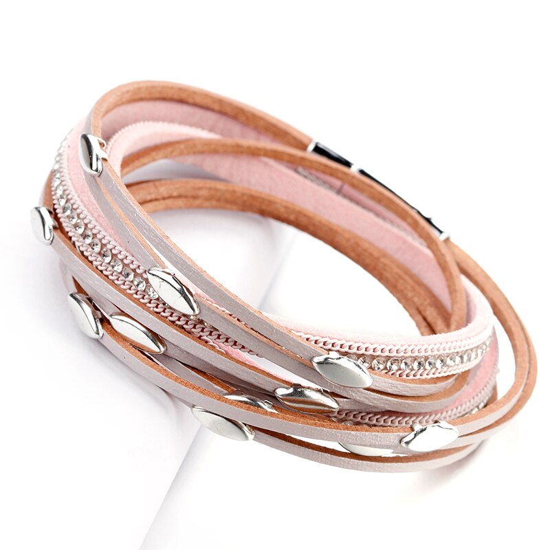 Flashbuy Multilayer Leather Leaf Bracelet For Women Unisex Jewelry Rhinestones Alloy Charm Leather Bohemia Wrap Bracelets