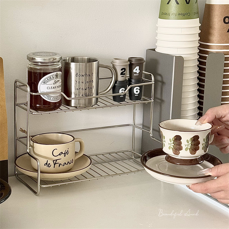 Double Layer Desk Storage Rack Kitchen Organizer Bathroom Countertop Storage Shelf Dressing Racks Versatile Storage Basket