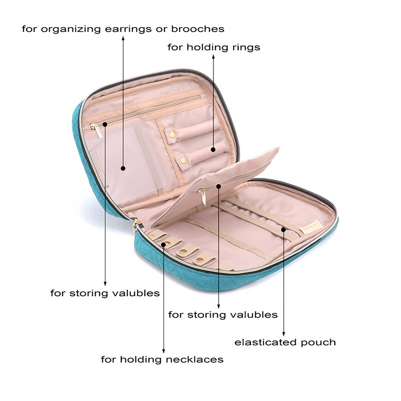 Bagsmart rejse smykker opbevaring etuier smykker organisator taske til halskæde, øreringe, ringe, armbånd