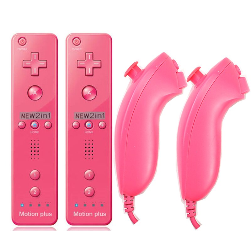 2/1PCS Remote Controller with Nunchuck Controller for Wii Console Wireless Gamepad with Motion Plus for Nintendo Games Control: Pink- 2 Set