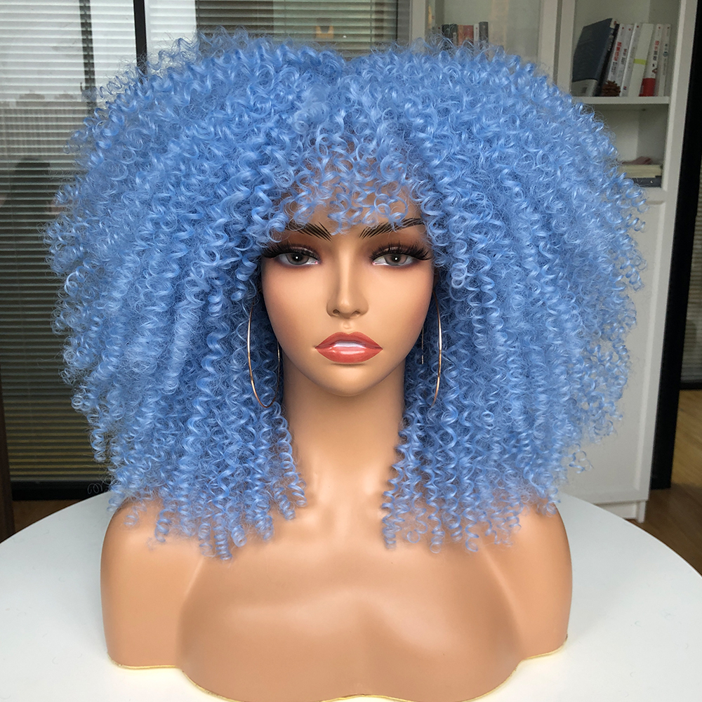 Pelucas rubias de pelo corto para mujeres negras, Afro, rizado, flequillo, Cosplay, Lolita, sintético, Marrón Natural, mezclado: T1B / rojo