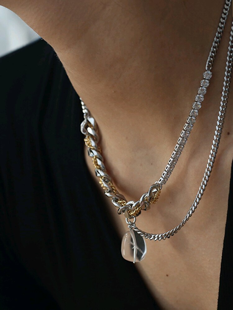 Flashbuy Gold Silber Farbe Kette Halsband Halskette Frauen Transparente Acryl Anhänger Halsketten Hüfte hüpfen Jewlery