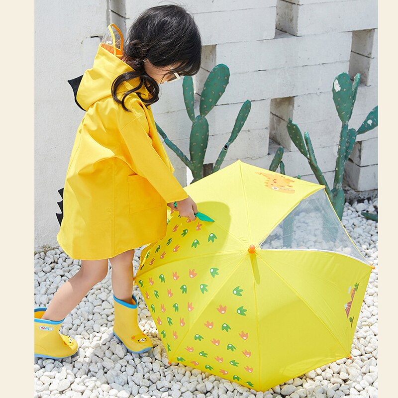 YADA-paraguas semiautomático para niños, sombrilla plegable transparente con patrón de dinosaurio encantador, para lluvia, ,