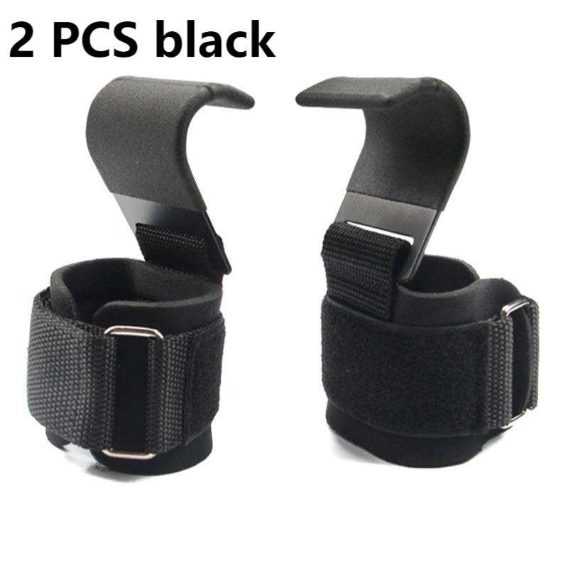 Weightlifting Hooks Grips Gym Fitness Heavy Duty Wrist Wraps Support Dumbbell Power Workout Weight Lifting Hook Glove W/ Coating: 2 pcs black