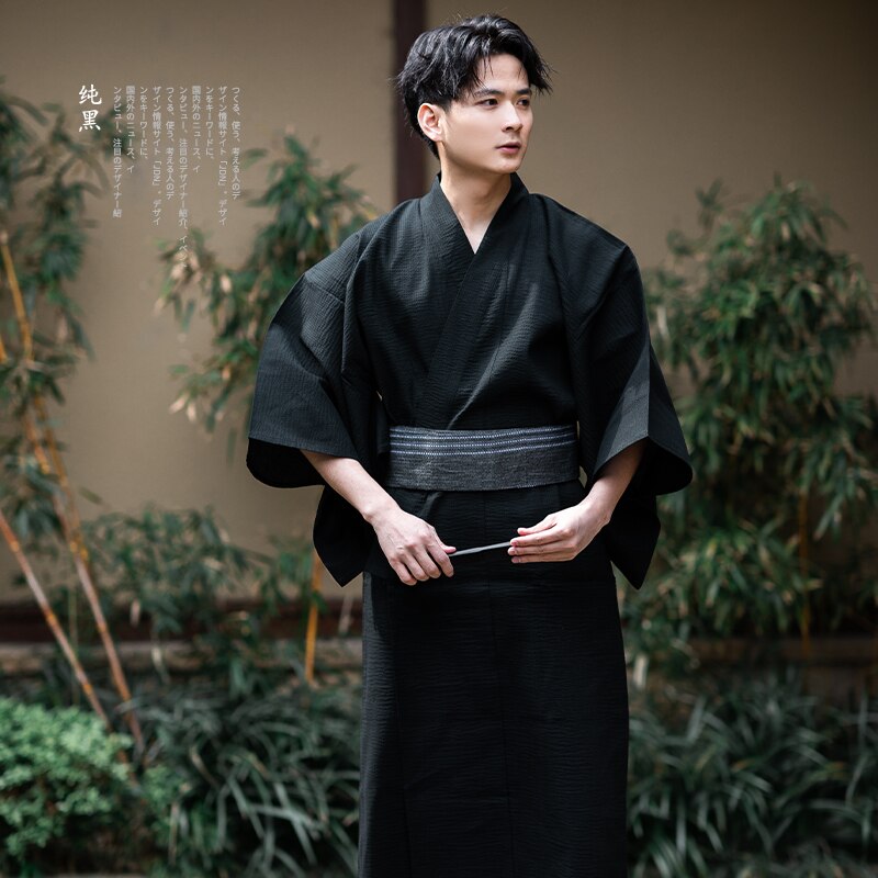 Traditionele Japanse Kimono Mode Yukata Zomer Mannen Lange Gewaden Met Riem 95% Katoen Pyjama Set Mannelijke Nachtkleding Badjas: 01 / M