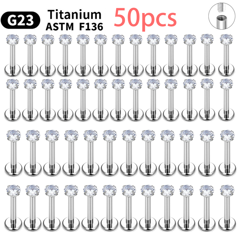 5/50 Uds G23 Ttianium Piercing Labret labio Stud 16G hilo interno pendiente oreja Nasal clavo Tragus cartílago hélice Daith cuerpo