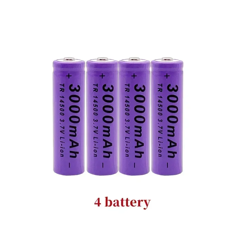 Batería de litio 14500 2025 100% la última batería recargable 3,7 V 3000mAh 14500 para linterna LED de juguete + cargador: Negro