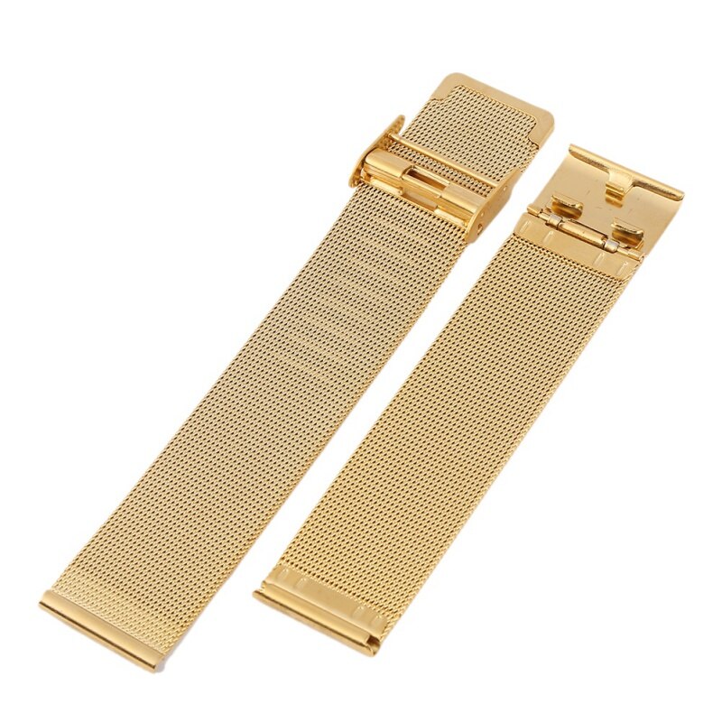 Correa de reloj milanesa popular 12mm 14mm 16mm 18mm 20mm 22mm 24mm Universal de acero inoxidable correa de reloj pulsera de plata negra: Gold / 14 mm