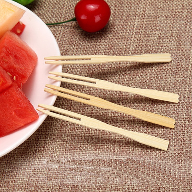 1000PCs Disposable Wood Fork 9cm Eco-friendly Bamboo Forks for Fruit Buffet Restaurant Bar Cafe Market Parties Barbecue BBQ