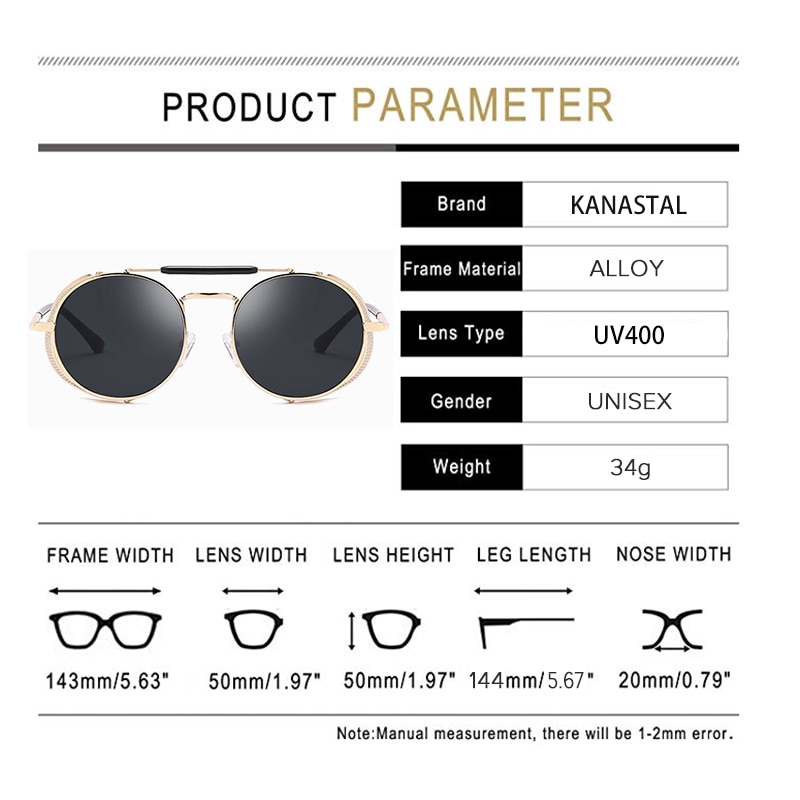 Retro Round Steampunk Sunglasses Men Women Side Shield Goggles Metal Frame Gothic Mirror Lens Sun Glasses