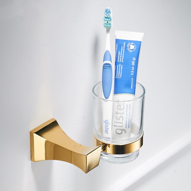 Bathroom Hardware Set Wall Mounted Glass Shelf 2 Layer Gold Bathroom Accessories Brass Toothbrush Holder Towel Paper Holder: tumbler holder
