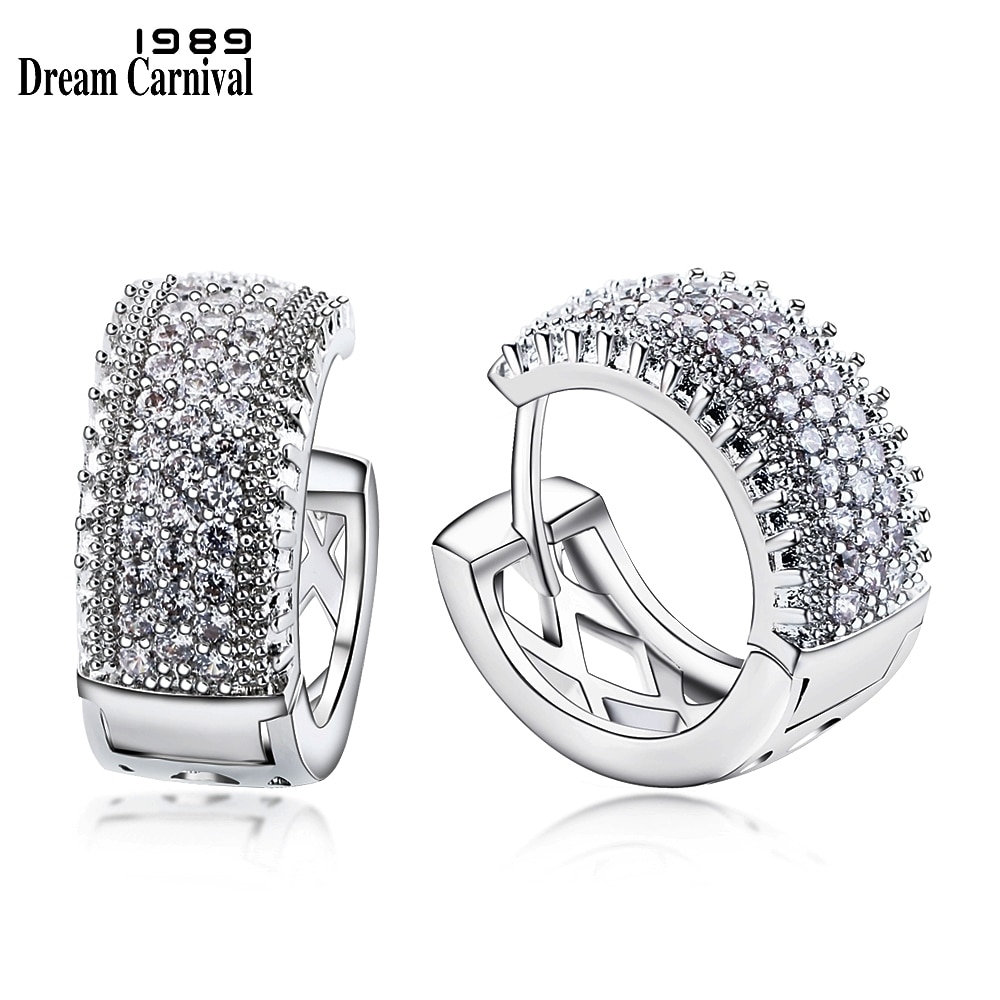 DreamCarnival 1989 Arrivals Small Hoop Earrings for Women Rhodium Color Half White Cubic Zirconia Boucle d'oreille SE24113